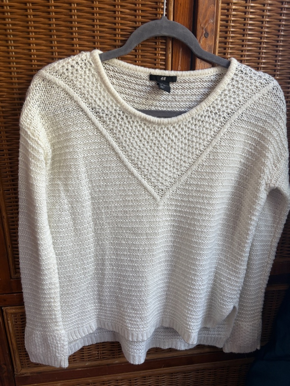 H&M Cream Crewneck Textured Knit Sweater XS